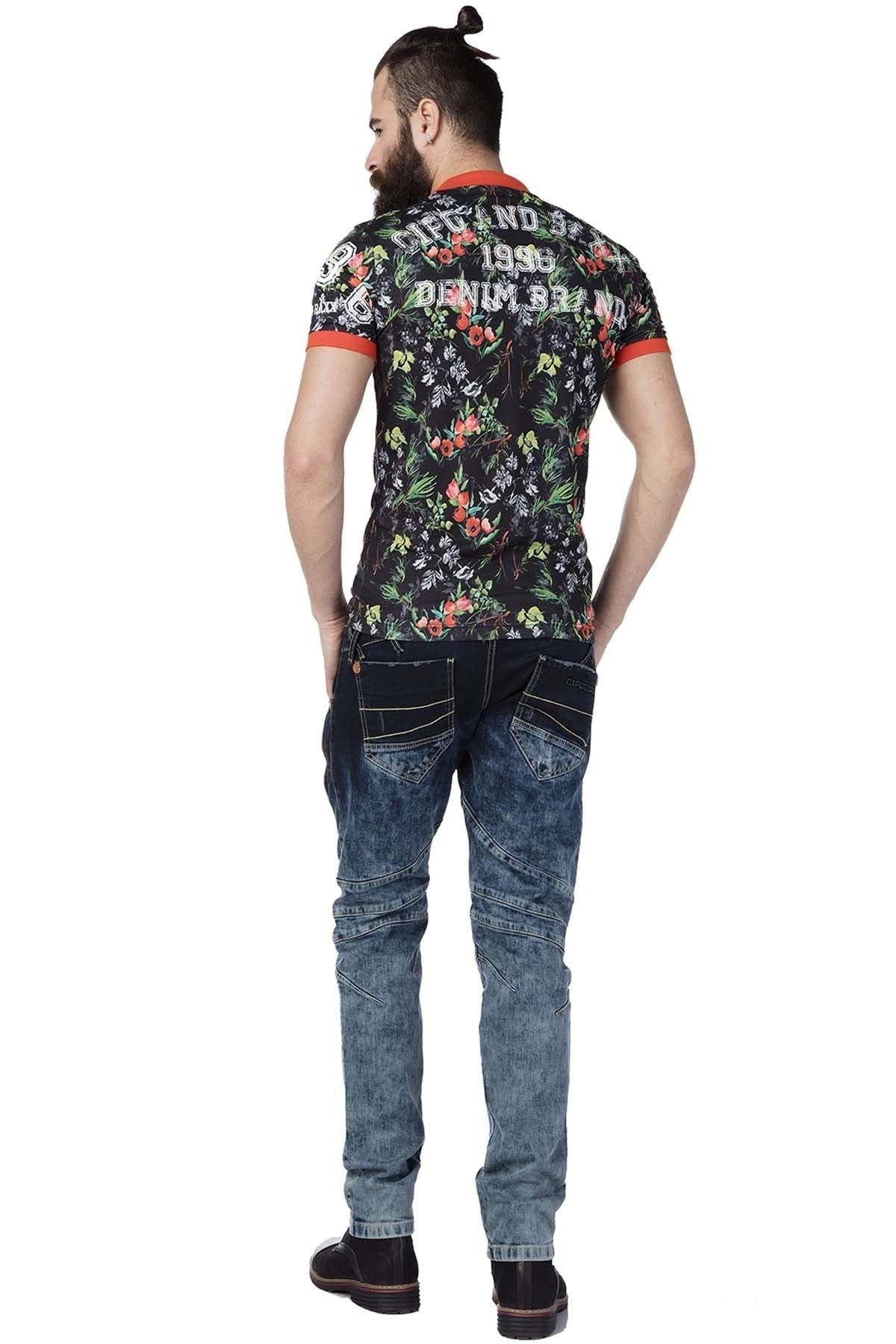 CD244A Decorative Stitch Washed Men's Jeans