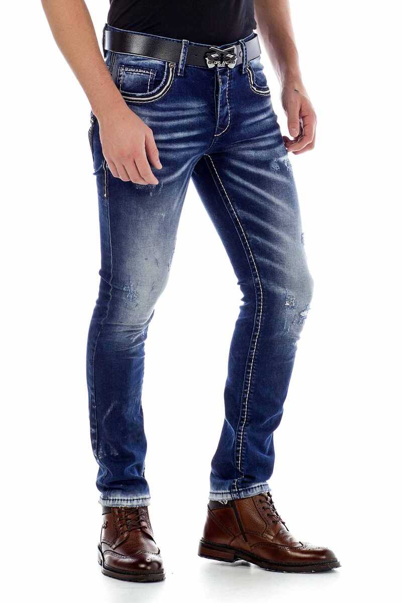 CD485 Distressed Washed Fabric Men's Jeans