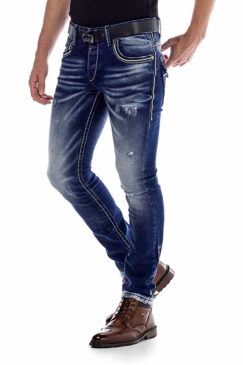 CD485 Distressed Washed Fabric Men's Jeans