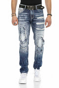 CD611 Pocket Detail Patched Ripped Men's Jeans