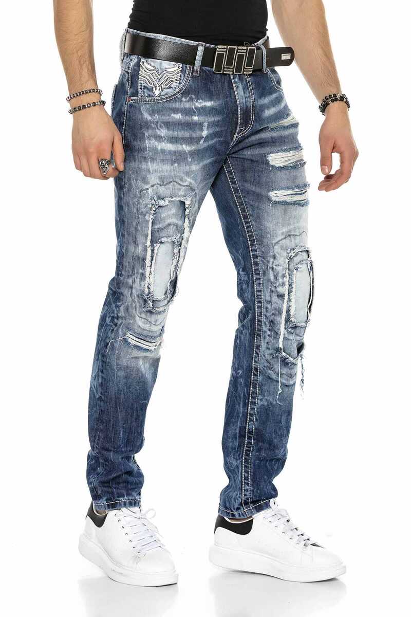 CD611 Pocket Detail Patched Ripped Men's Jeans