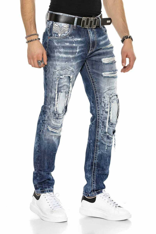 CD611 Pocket Detail Patched Ripped Men's Jeans