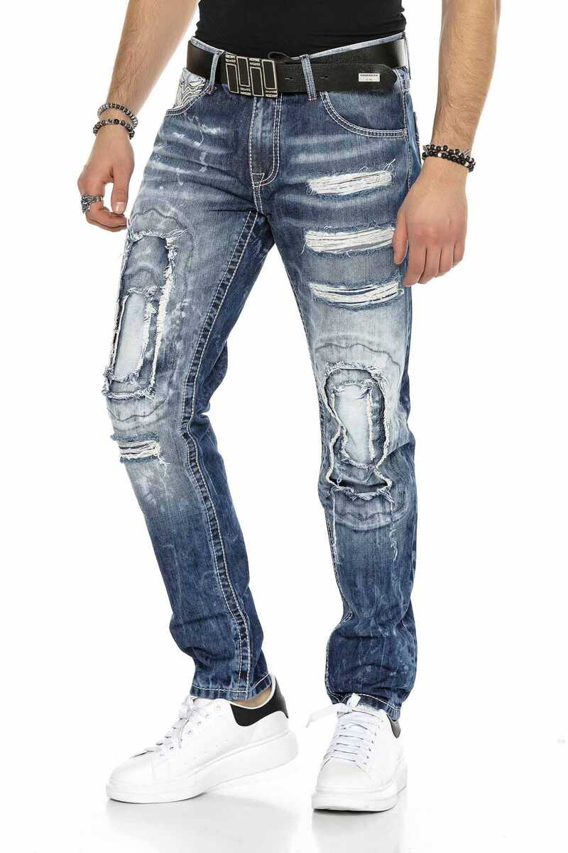 CD611 Pocket Detail Patched Ripped Men's Jeans