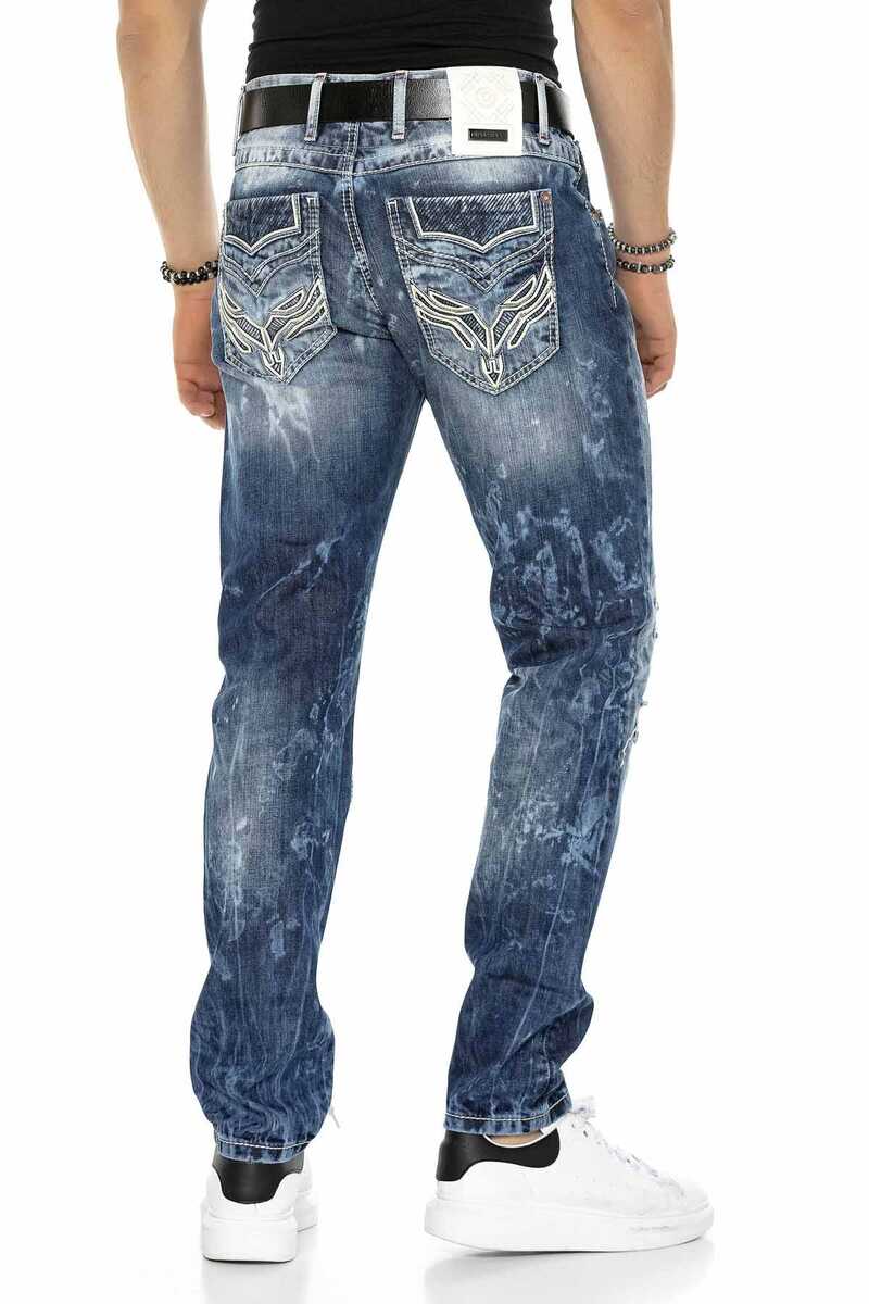 CD611 Pocket Detail Patched Ripped Men's Jeans
