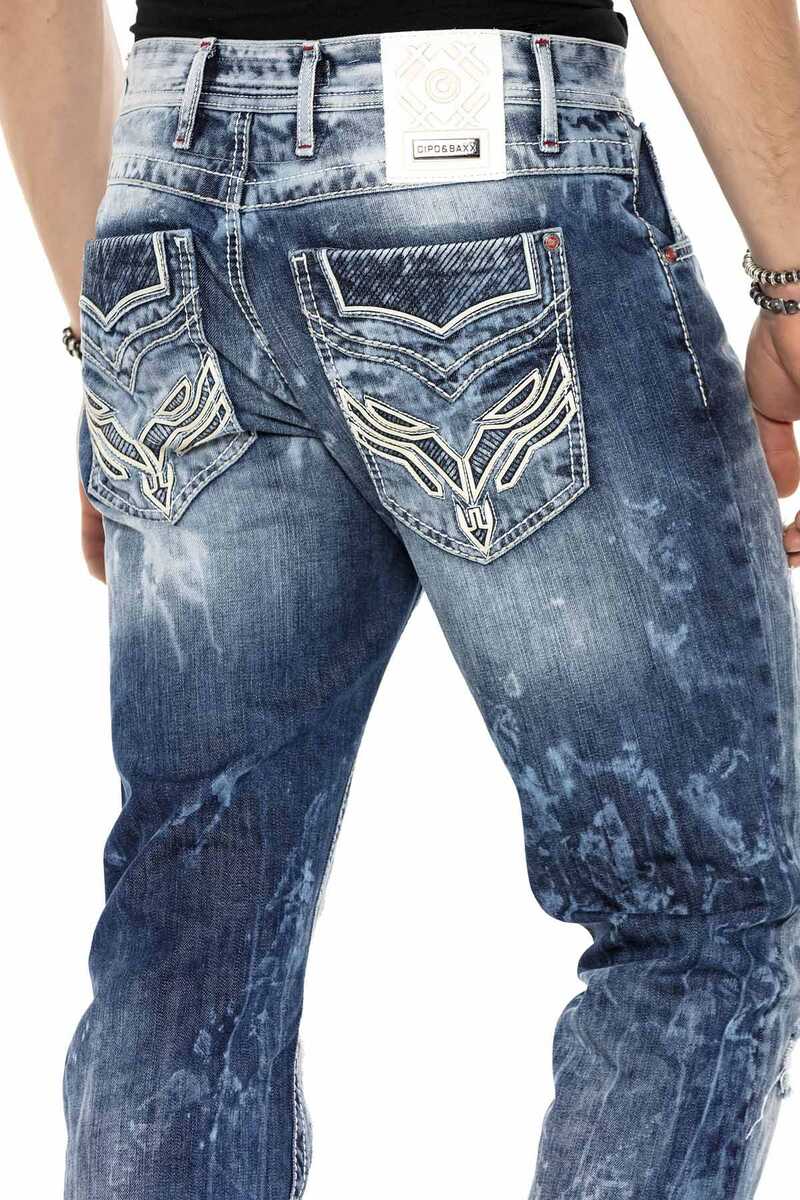 CD611 Pocket Detail Patched Ripped Men's Jeans