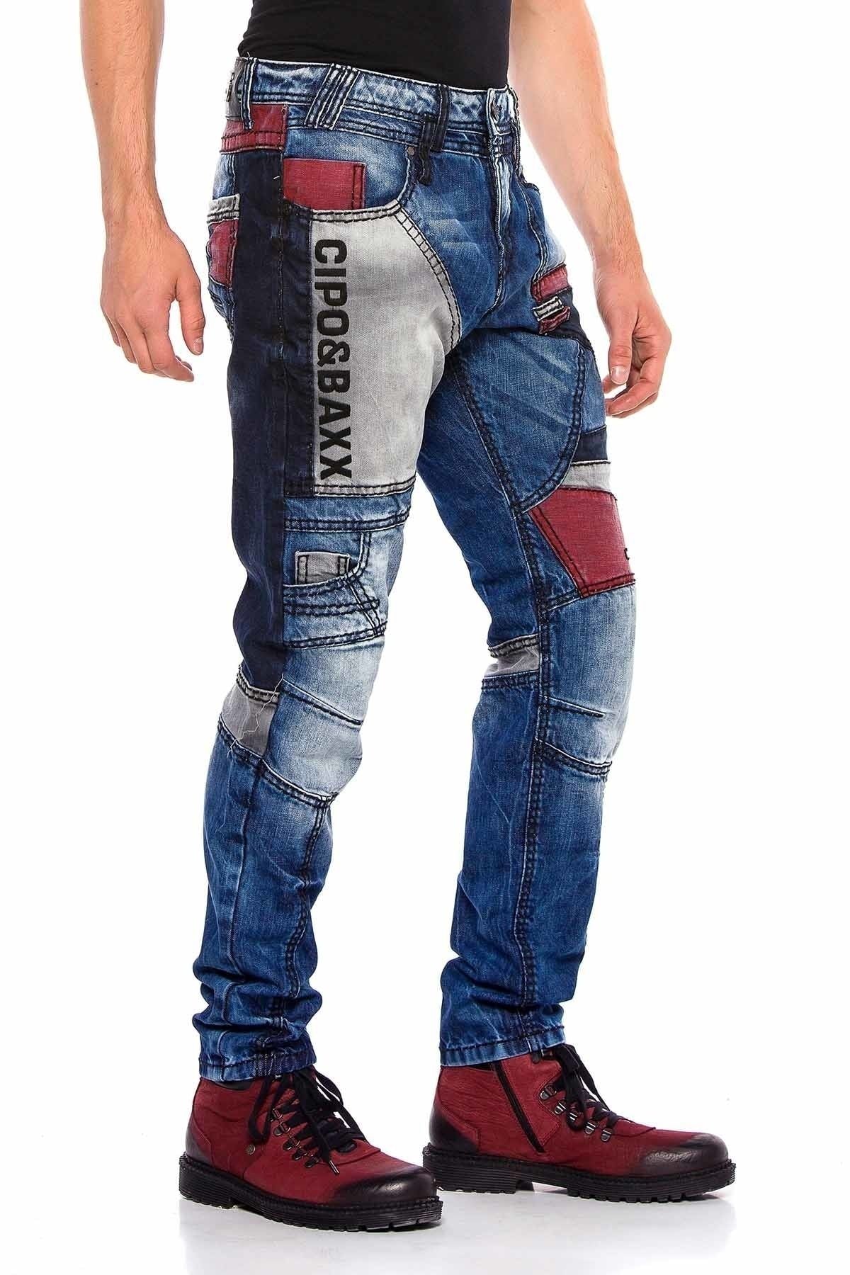 CD574 Embroidered Paneled Colorful Patched Regular Fit Jeans