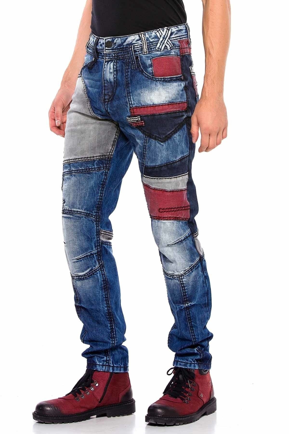 CD574 Embroidered Paneled Colorful Patched Regular Fit Jeans