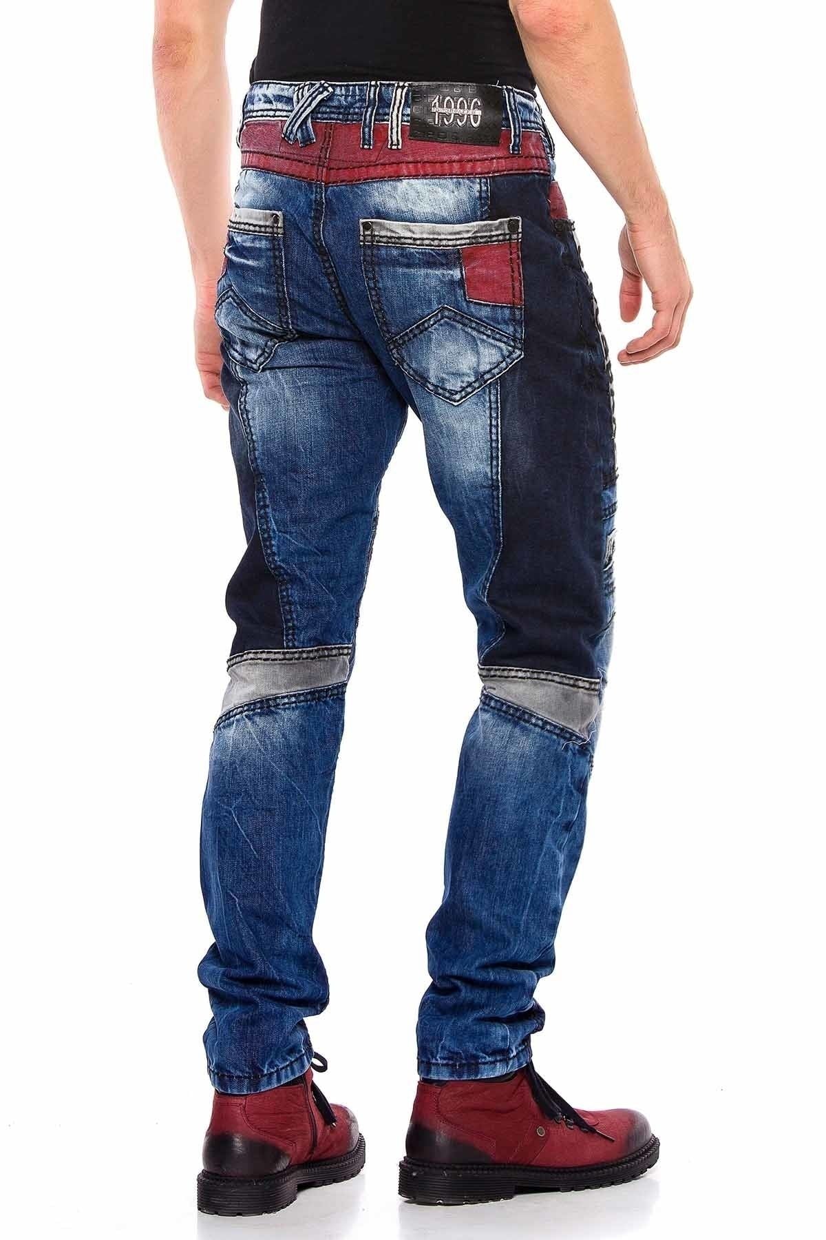 CD574 Embroidered Paneled Colorful Patched Regular Fit Jeans