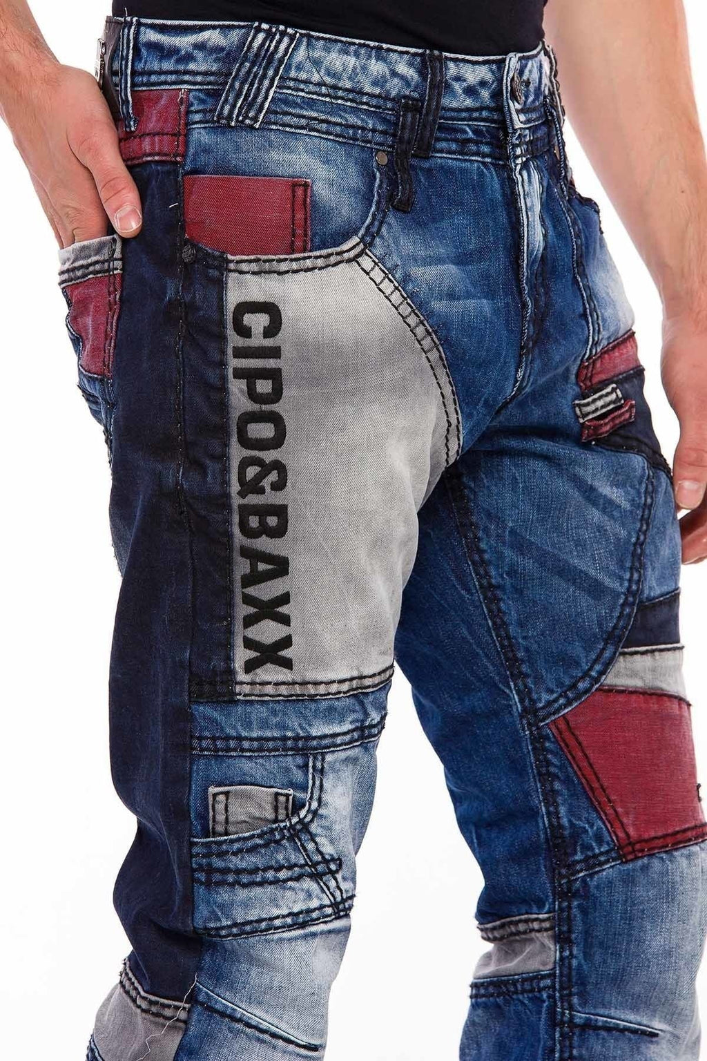 CD574 Embroidered Paneled Colorful Patched Regular Fit Jeans