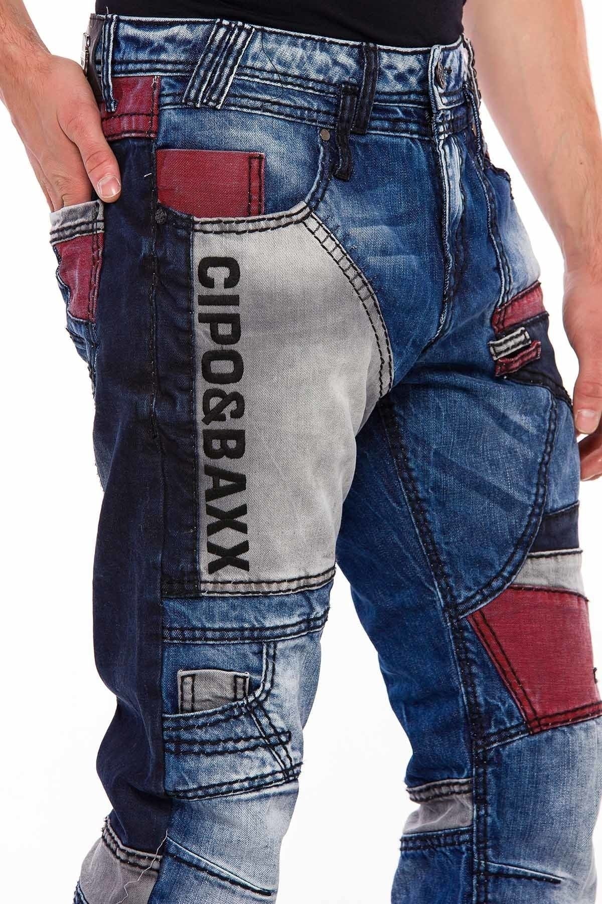 CD574 Embroidered Paneled Colorful Patched Regular Fit Jeans