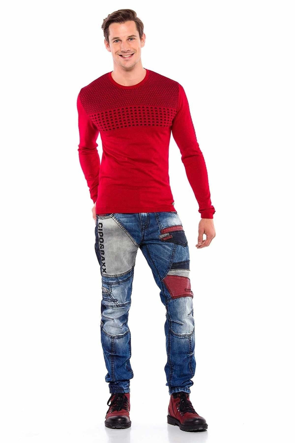 CD574 Embroidered Paneled Colorful Patched Regular Fit Jeans