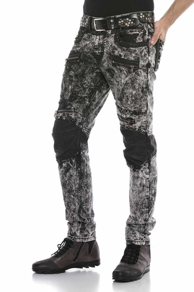CD568 Tie-Dye Washed Leather Detail Men's Jeans