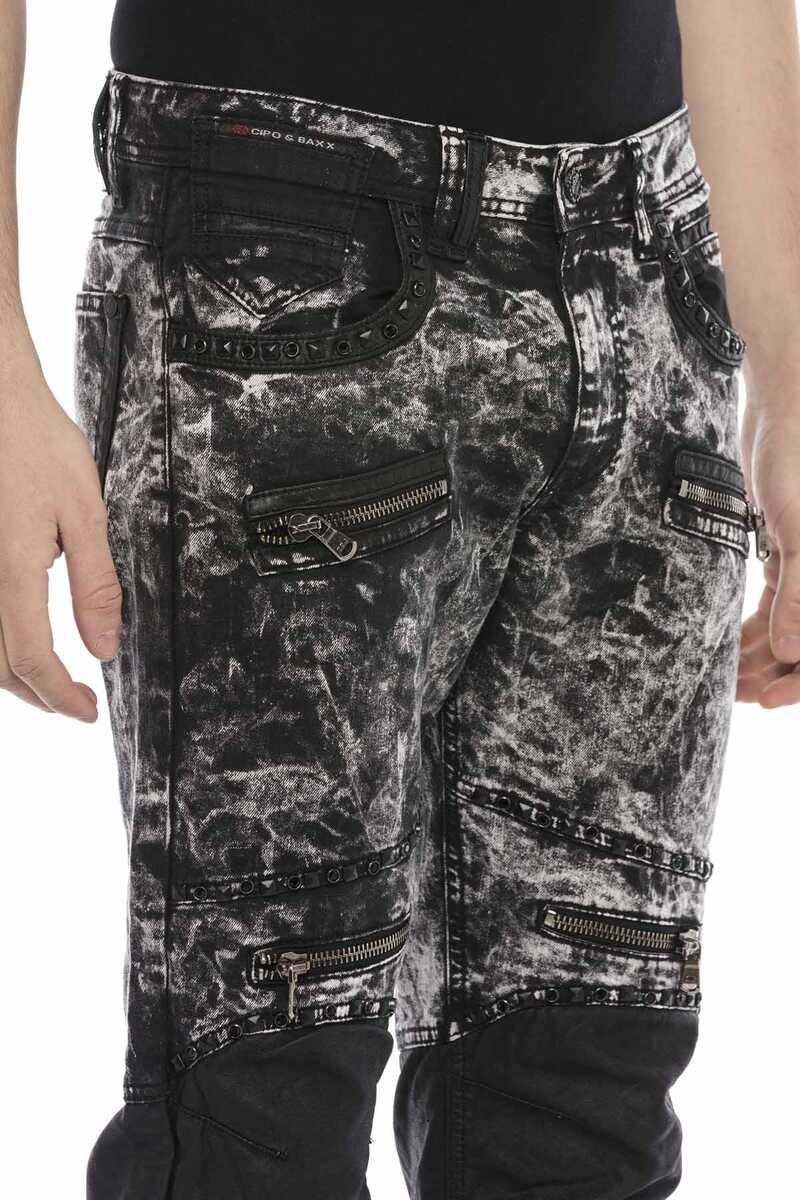 CD568 Tie-Dye Washed Leather Detail Men's Jeans