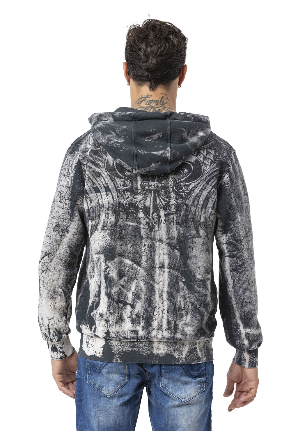 CL594 Black-Blue Tie-Dye Hooded Sweatshirt with Retro Vibe