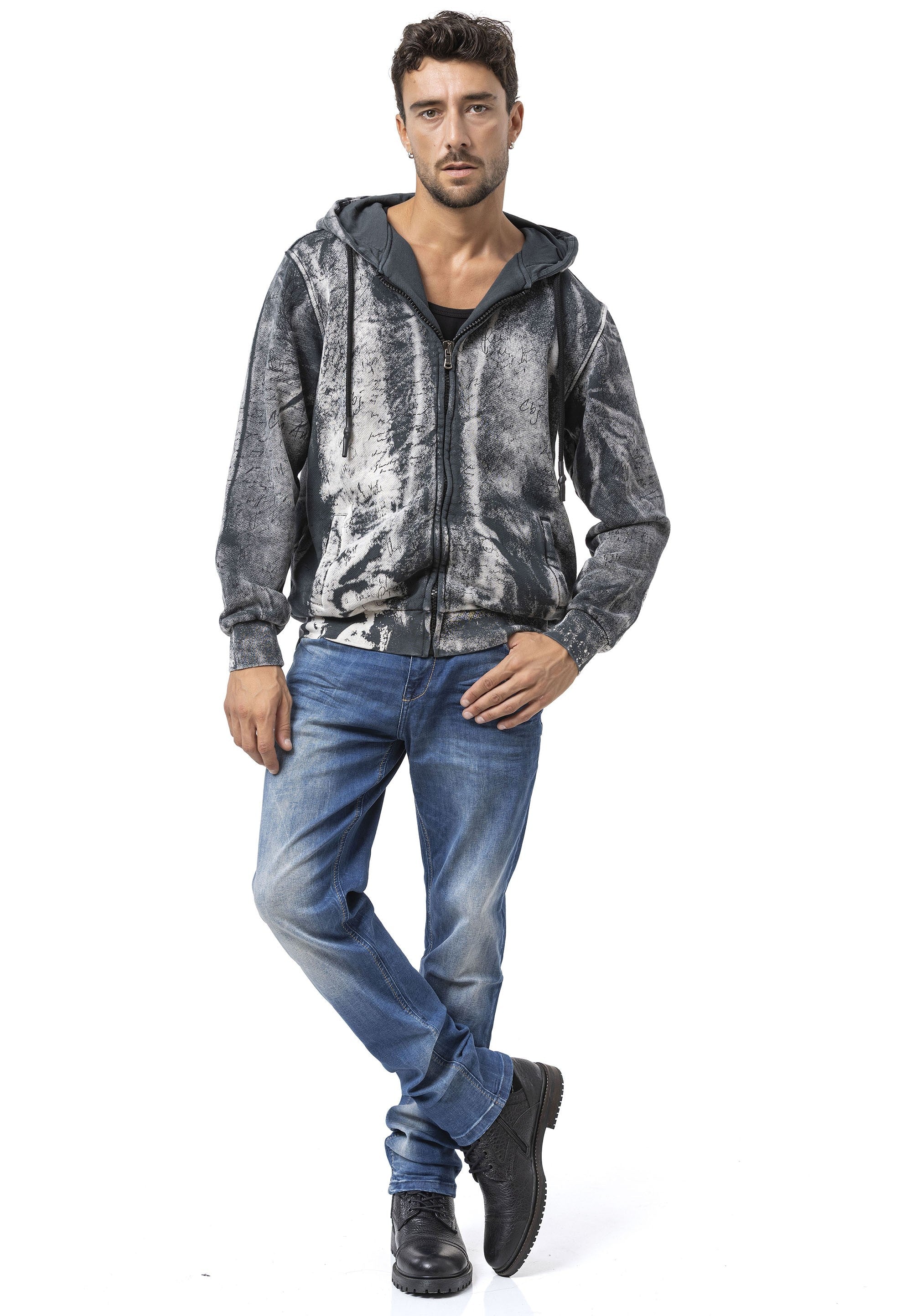 CL594 Black-Blue Tie-Dye Hooded Sweatshirt with Retro Vibe