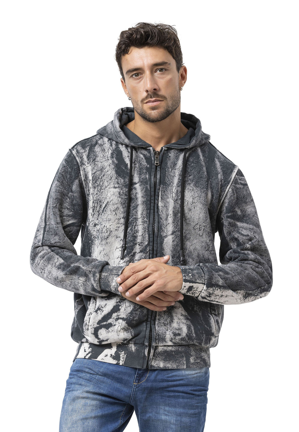 CL594 Black-Blue Tie-Dye Hooded Sweatshirt with Retro Vibe