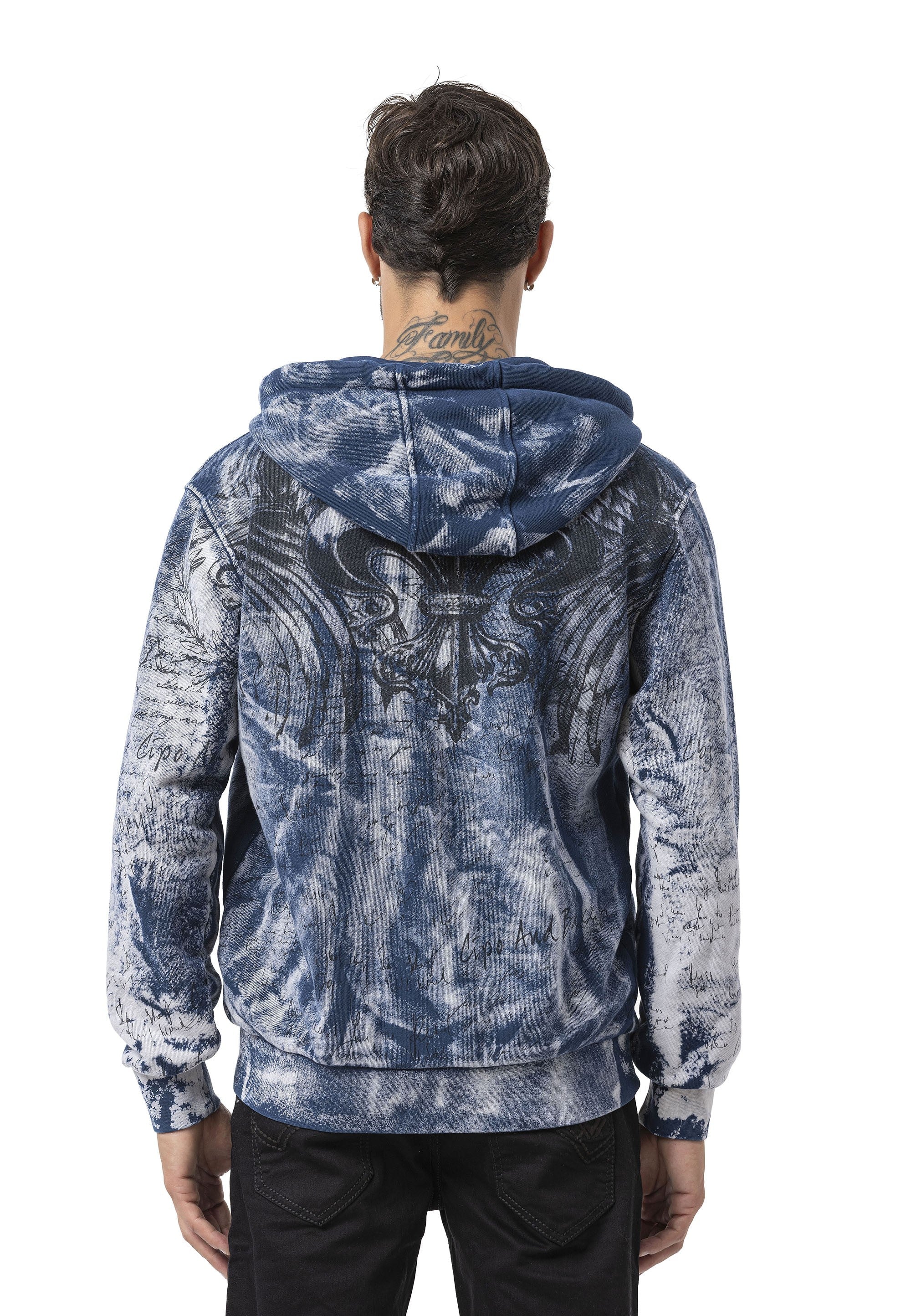CL594 Black-Blue Tie-Dye Hooded Sweatshirt with Retro Vibe