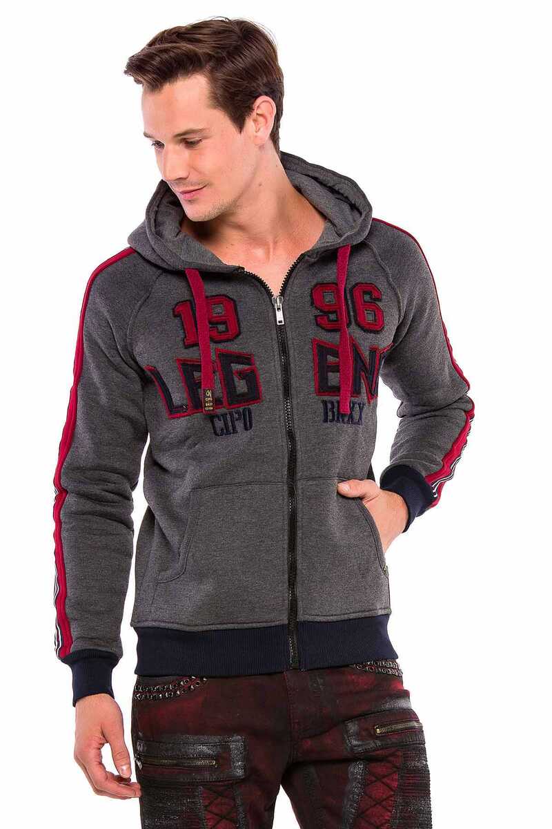 CL357 Striped Sleeve Winter Hooded Men's Sweatshirt