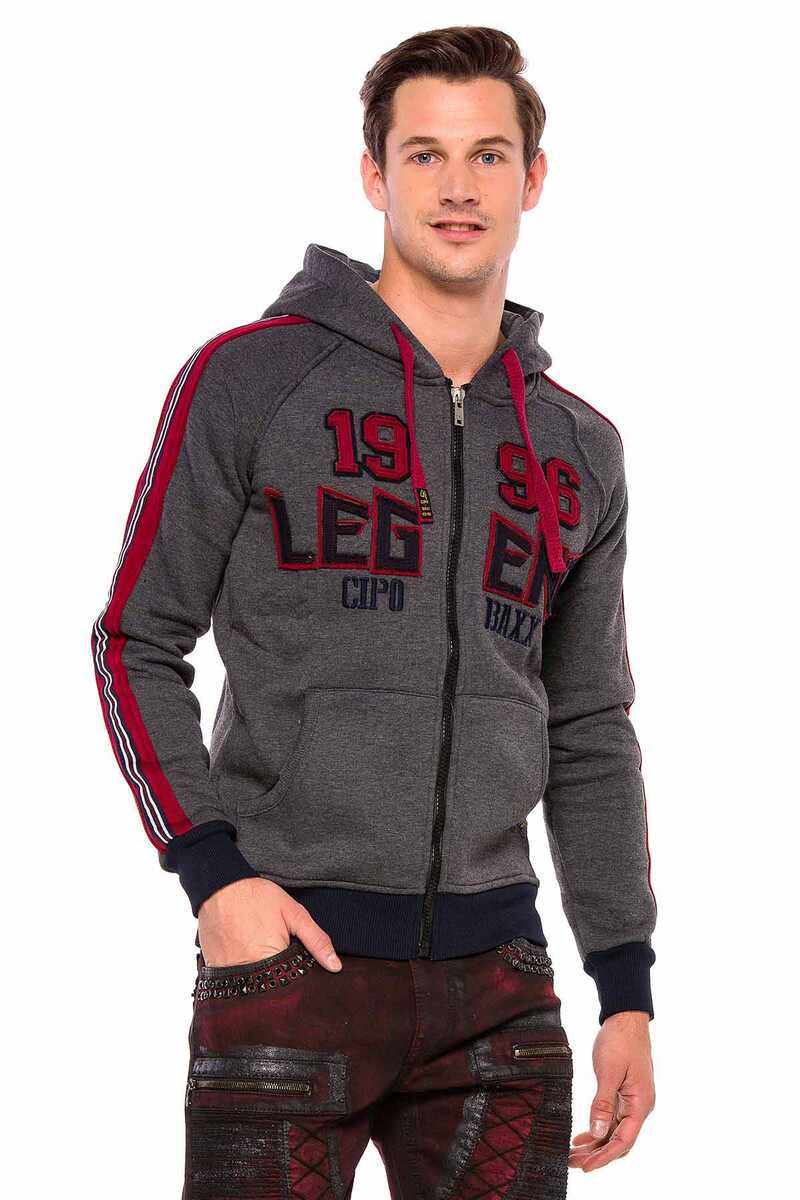 CL357 Striped Sleeve Winter Hooded Men's Sweatshirt
