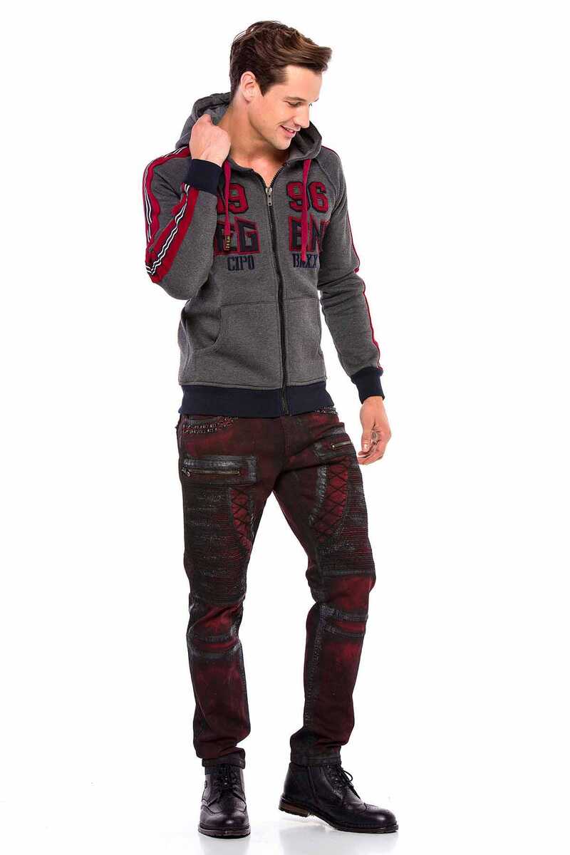 CL357 Striped Sleeve Winter Hooded Men's Sweatshirt