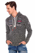 CL359 Buttoned Hooded Knit Men's Sweatshirt