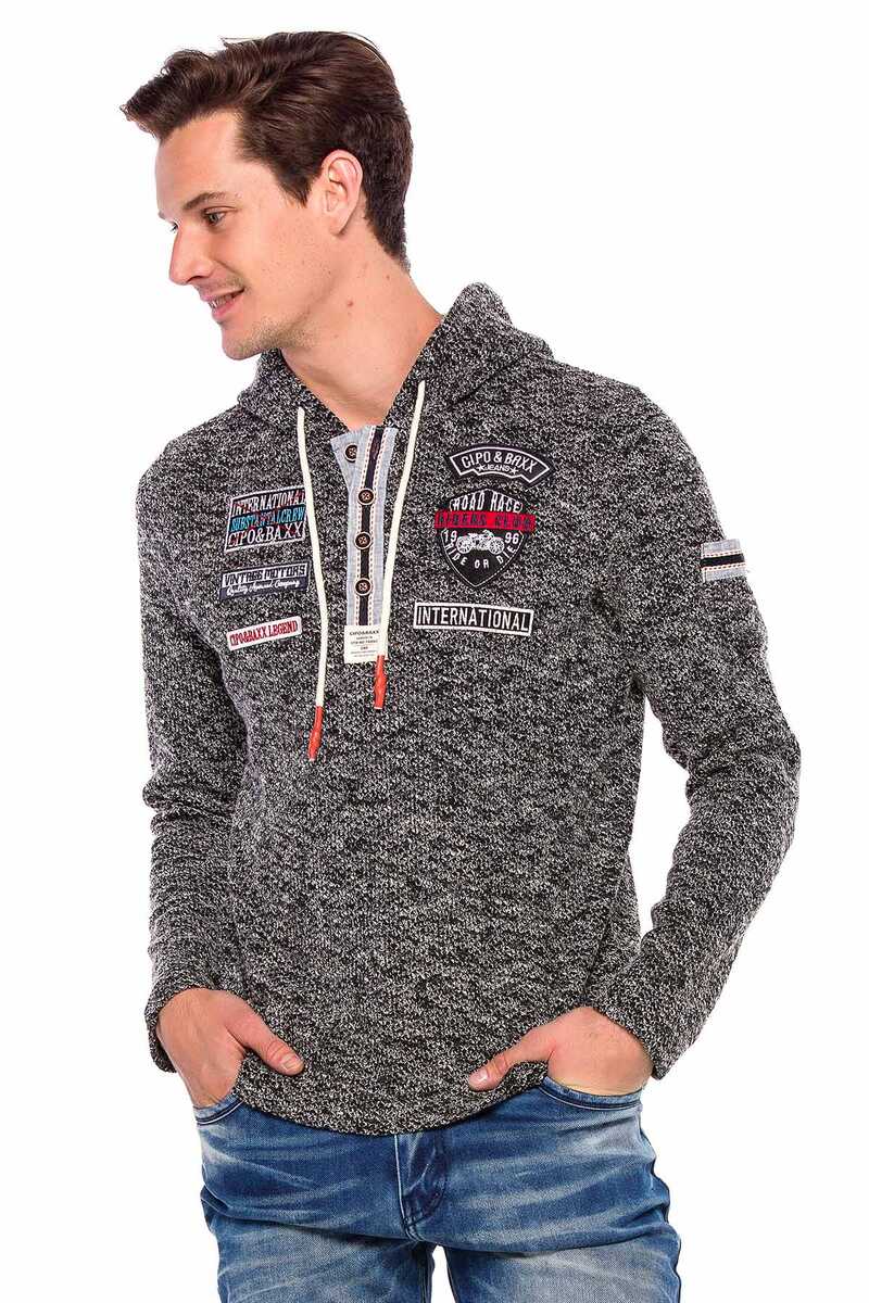 CL359 Buttoned Hooded Knit Men's Sweatshirt