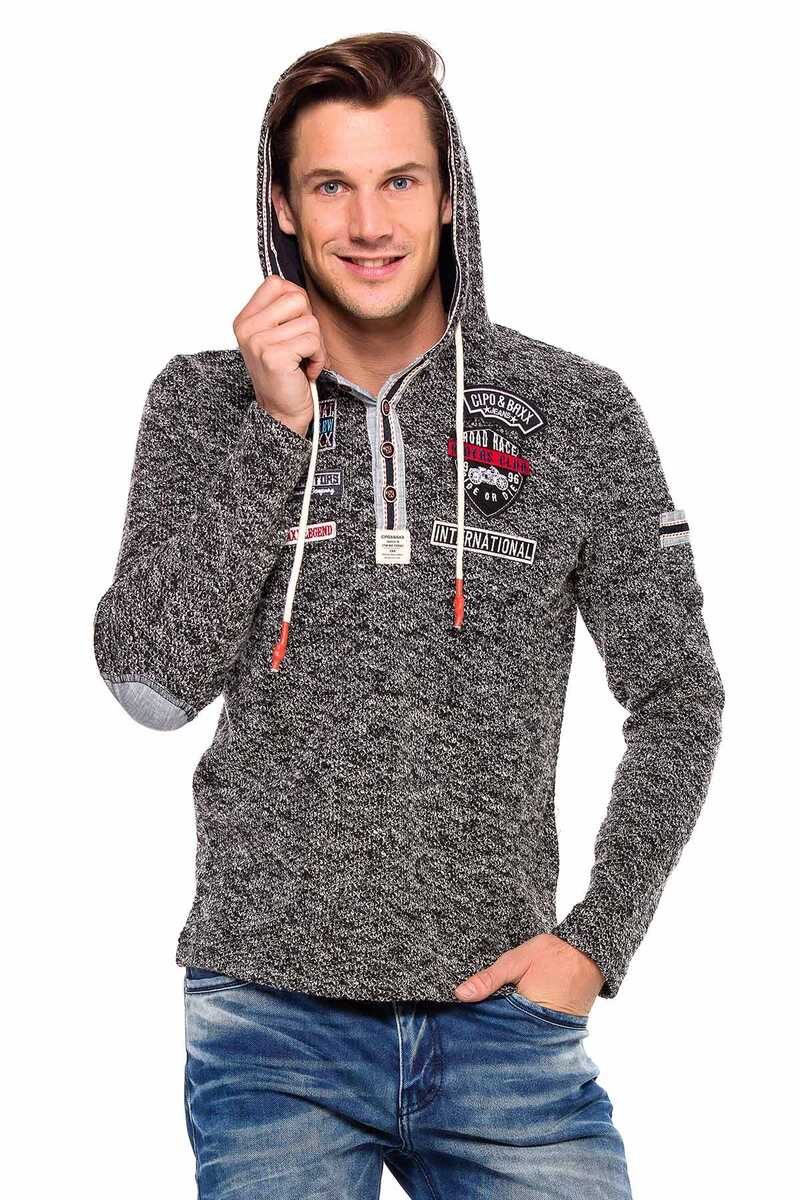 CL359 Buttoned Hooded Knit Men's Sweatshirt