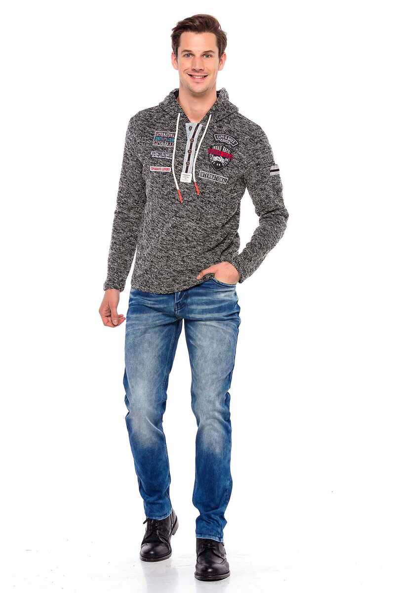 CL359 Buttoned Hooded Knit Men's Sweatshirt