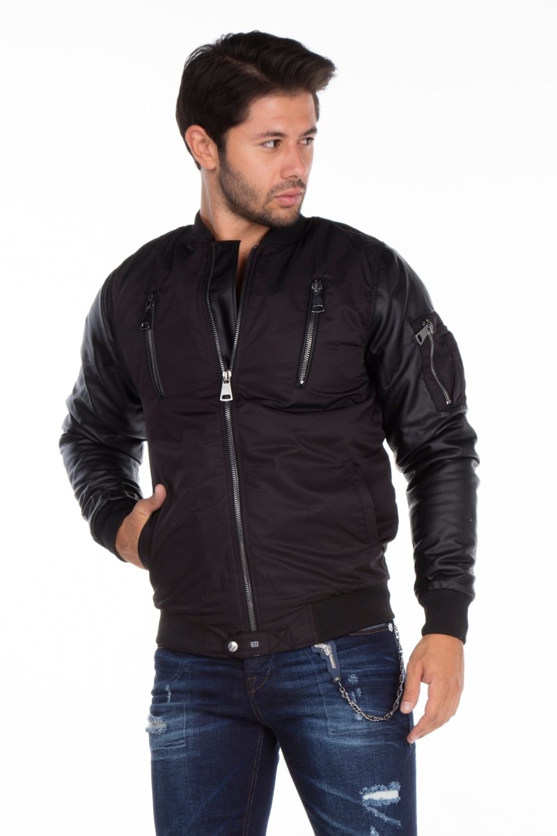 CJ175 Dragon Motif Leather Sleeve Men's Jacket