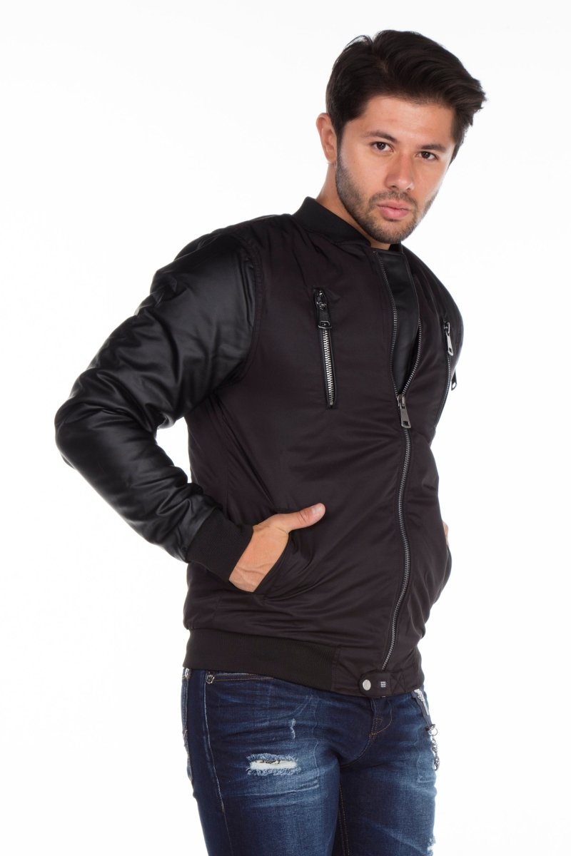 CJ175 Dragon Motif Leather Sleeve Men's Jacket