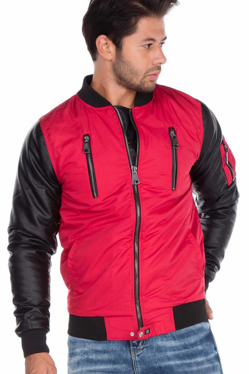 CJ175 Dragon Motif Leather Sleeve Men's Jacket