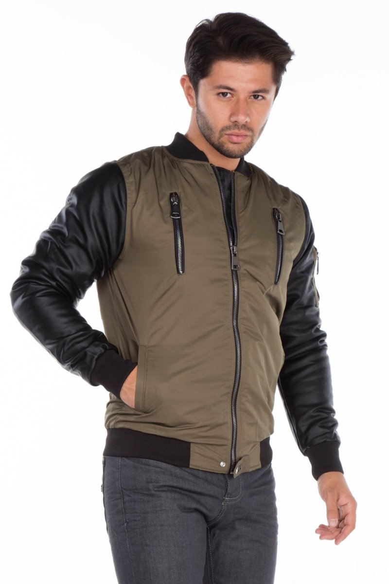 CJ175 Dragon Motif Leather Sleeve Men's Jacket