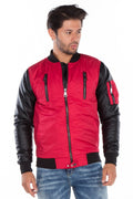 CJ175 Dragon Motif Leather Sleeve Men's Jacket