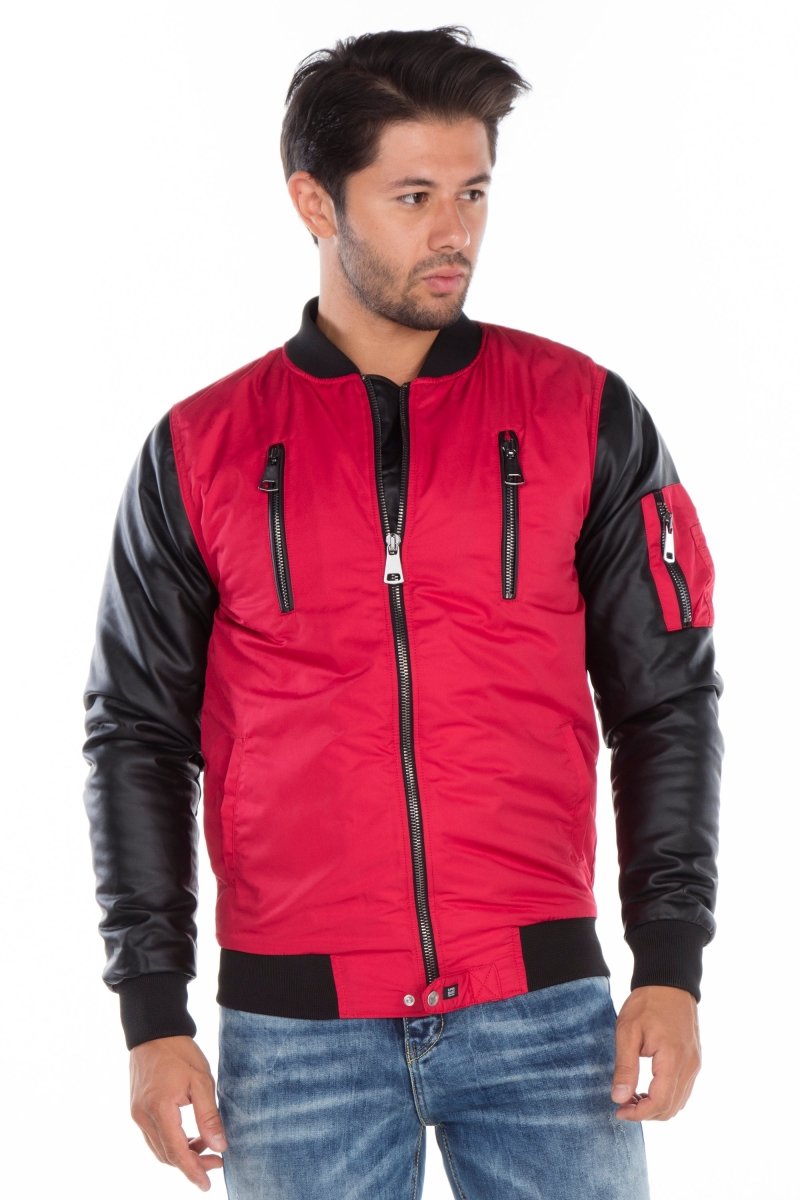 CJ175 Dragon Motif Leather Sleeve Men's Jacket