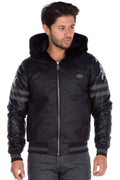CJ177 Logo Print Hooded Leather Men's Jacket