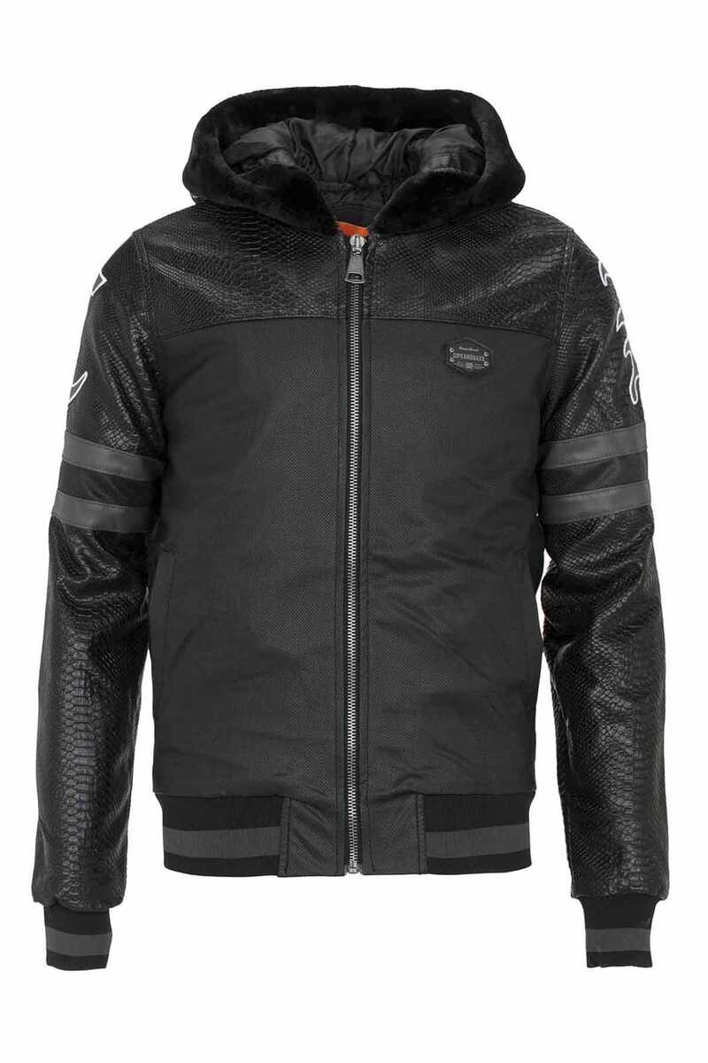 CJ177 Logo Print Hooded Leather Men's Jacket