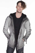 CJ183 Drawstring Sleeve Text Print Long Men's Jacket