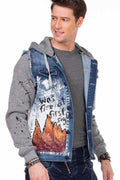 CJ209 Painted Flame Print Men's Denim Jacket