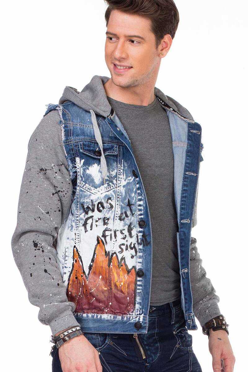 CJ209 Painted Flame Print Men's Denim Jacket