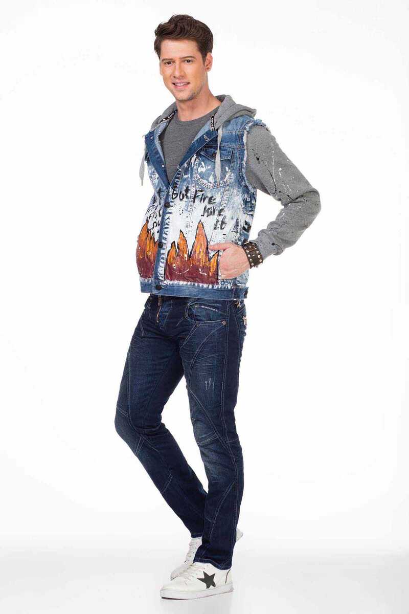 CJ209 Painted Flame Print Men's Denim Jacket
