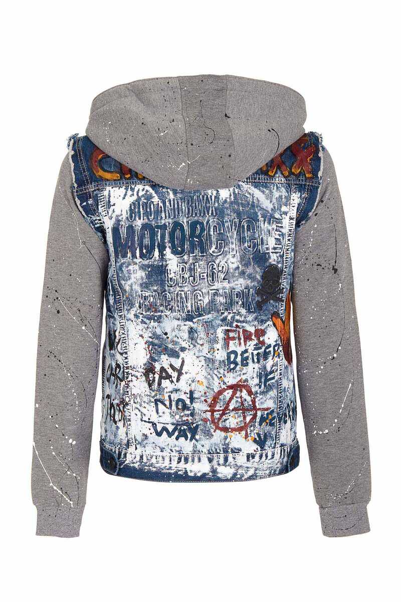 CJ209 Painted Flame Print Men's Denim Jacket