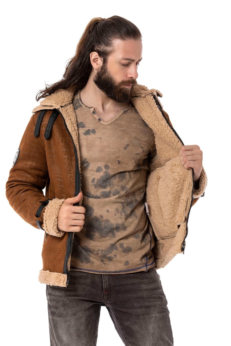 CJ286 Fur-Trimmed Suede Jacket