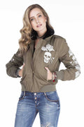 WJ137 Dragon Skull Embroidered Fur Collar Women's Jacket