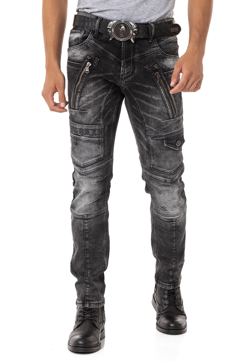 CD844 Biker Style Zip Men's Jeans