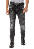 CD844 Biker Style Zip Men's Jeans
