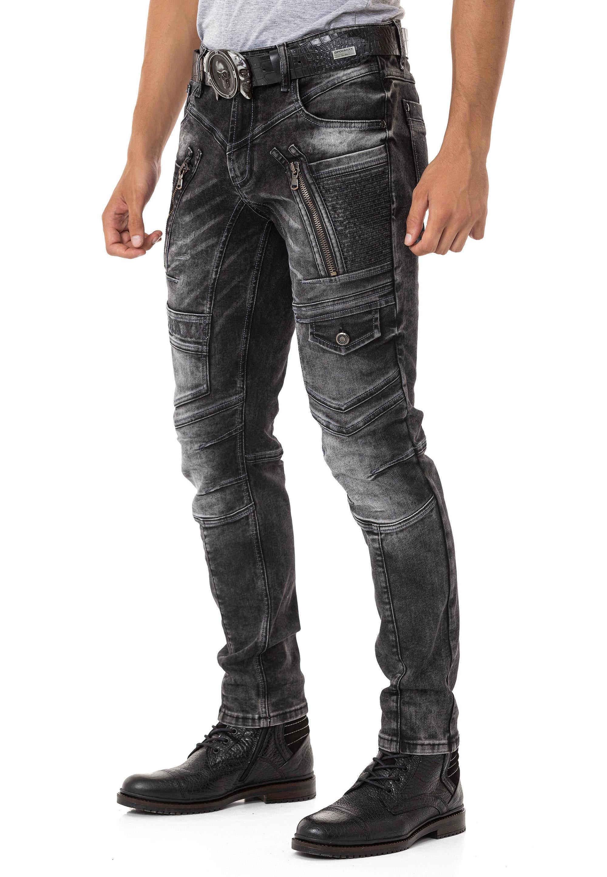 CD844 Biker Style Zip Men's Jeans