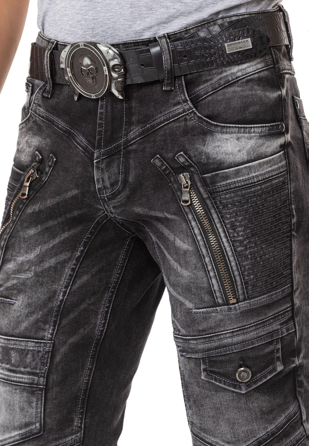 CD844 Biker Style Zip Men's Jeans