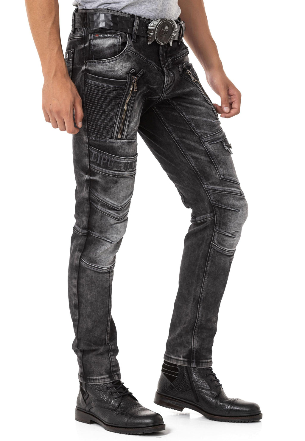 CD844 Biker Style Zip Men's Jeans