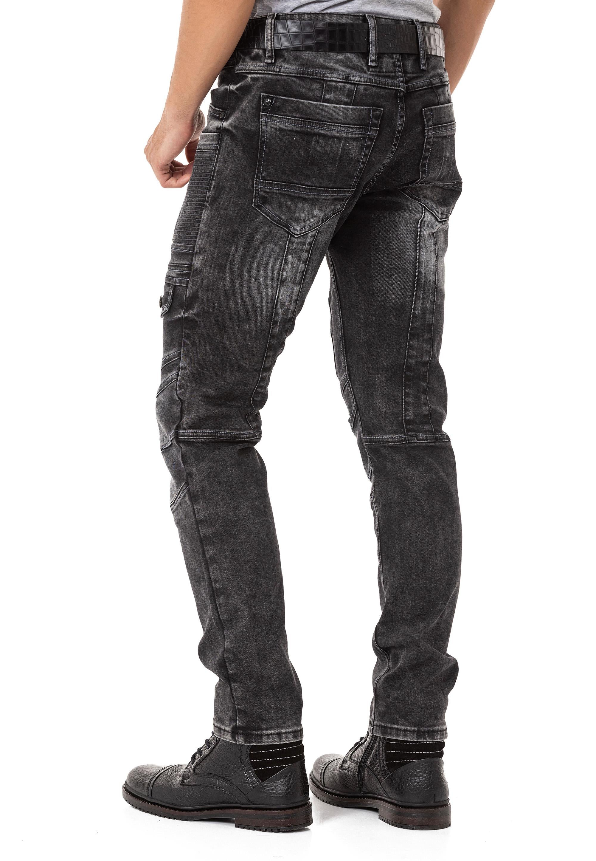 CD844 Biker Style Zip Men's Jeans