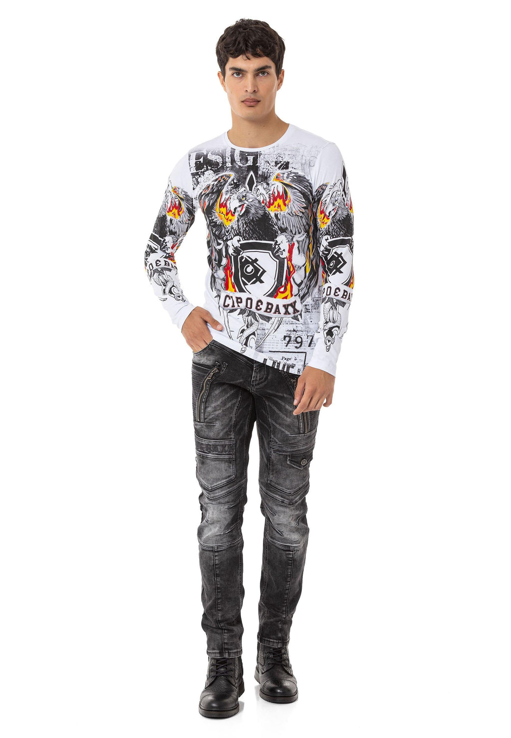 CD844 Biker Style Zip Men's Jeans